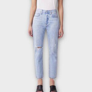 Agolde Riley Crop Distressed Shatter Jeans